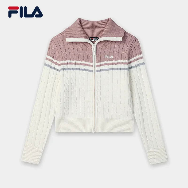Fila/斐乐女春新款【时尚优雅老风】拼色编织开衫外套F11W519401F