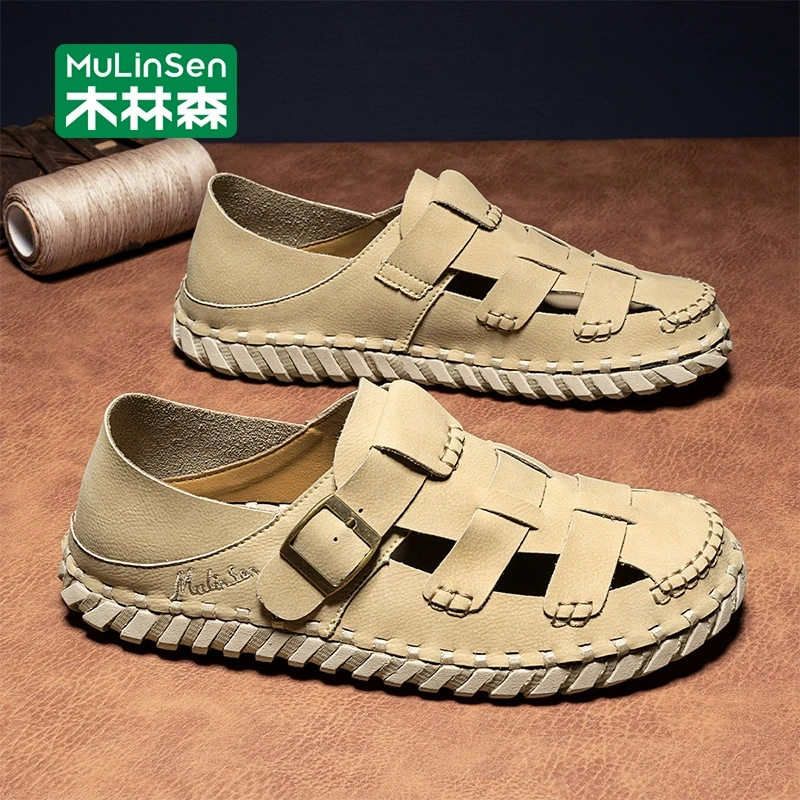 木林森凉鞋男夏季透气镂空洞洞鞋外穿防滑沙滩凉拖包头开车爸爸鞋