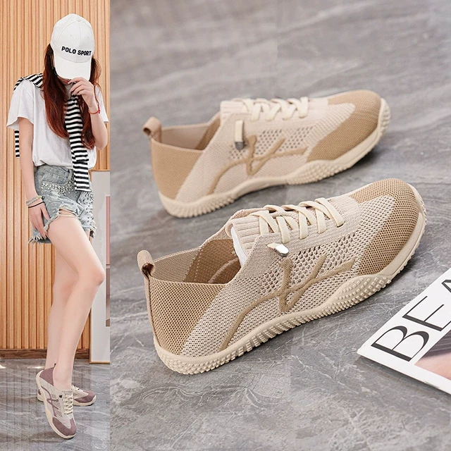 2025春夏新款透气飞织网面妈妈鞋中老年健步鞋休闲女鞋跑步运动鞋