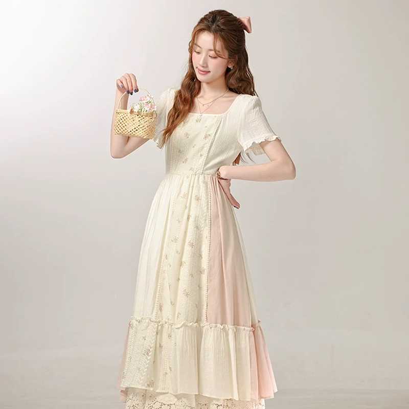 三寸藕【桃杏山野】法式少女风拼接碎花夏日绝美可爱连衣裙L250449