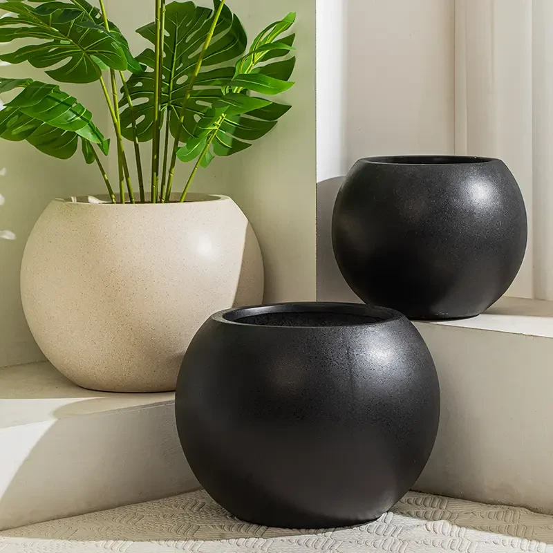 镁泥花盆轻奢高级感龟背竹黑金刚花盆陶瓷大花盆大号球形水泥花盆