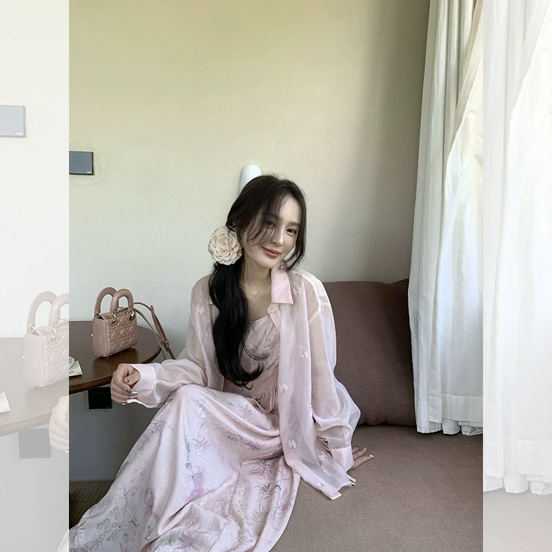 露晞向晚 清冷新中式印花吊带长裙子QL242021