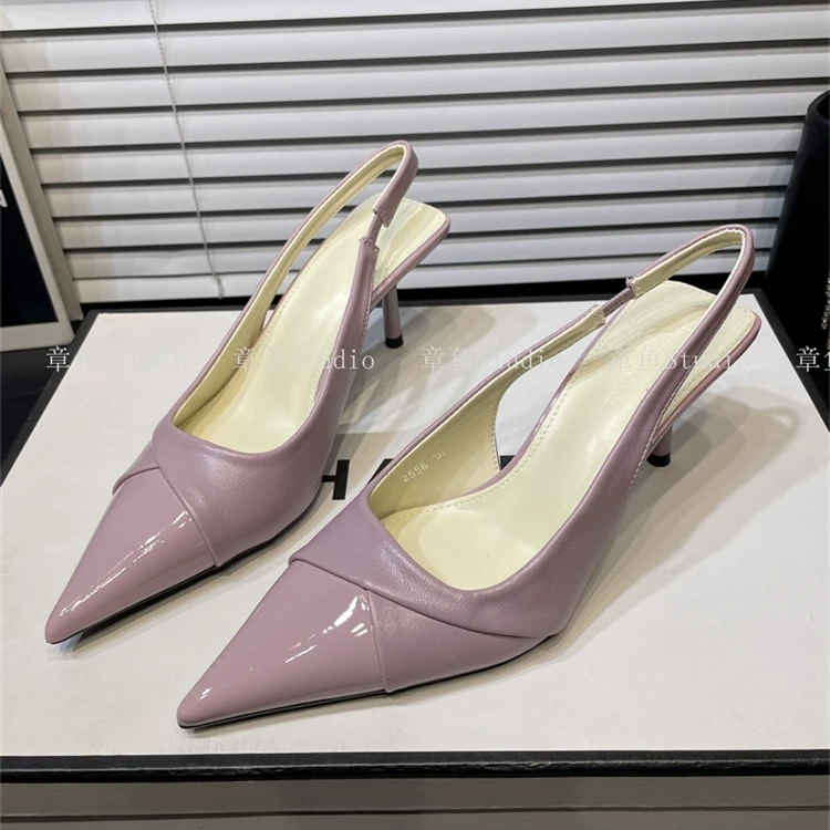 2025新款春季细跟尖头后空包头凉鞋高跟鞋女通勤名媛显瘦单鞋女鞋