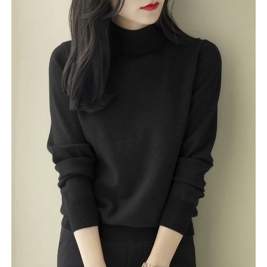 高级感简约半高领上衣女针织衫厚款冬季新款长袖宽松毛衣内搭打底