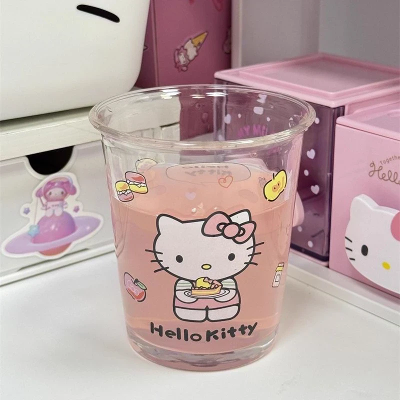新款卡通凯蒂猫水杯女ins小众简约高颜值玉桂狗可爱透明玻璃杯