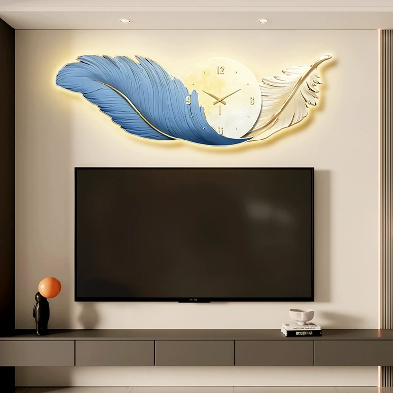 沙发壁画电视羽毛时钟奶油挂画钟表灯奢客厅背景墙餐厅风装饰画轻