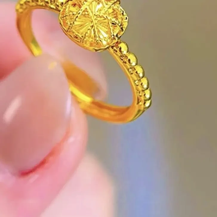 铜合金戒指 爆闪金色拉丝小方糖戒指女时尚高级感精致可调节指环