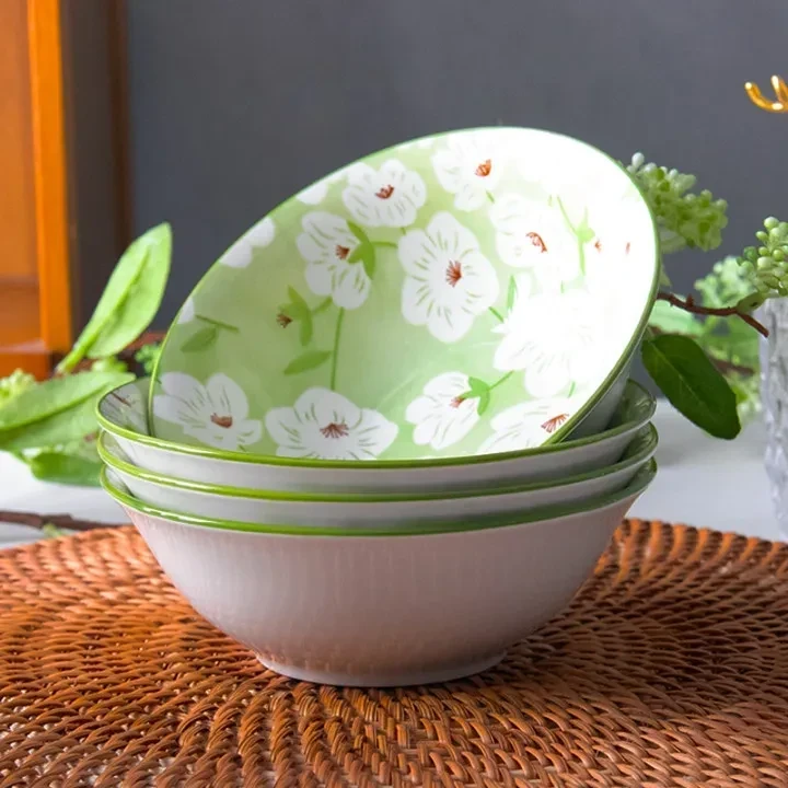 【4个装】家用陶瓷面碗桃花朵朵6英寸饭碗高级釉下彩餐具
