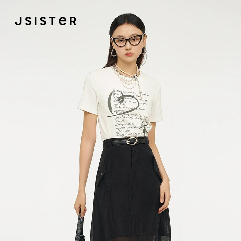 jsister 夏装新款 JS女装时尚白色英文文艺T恤S425201524