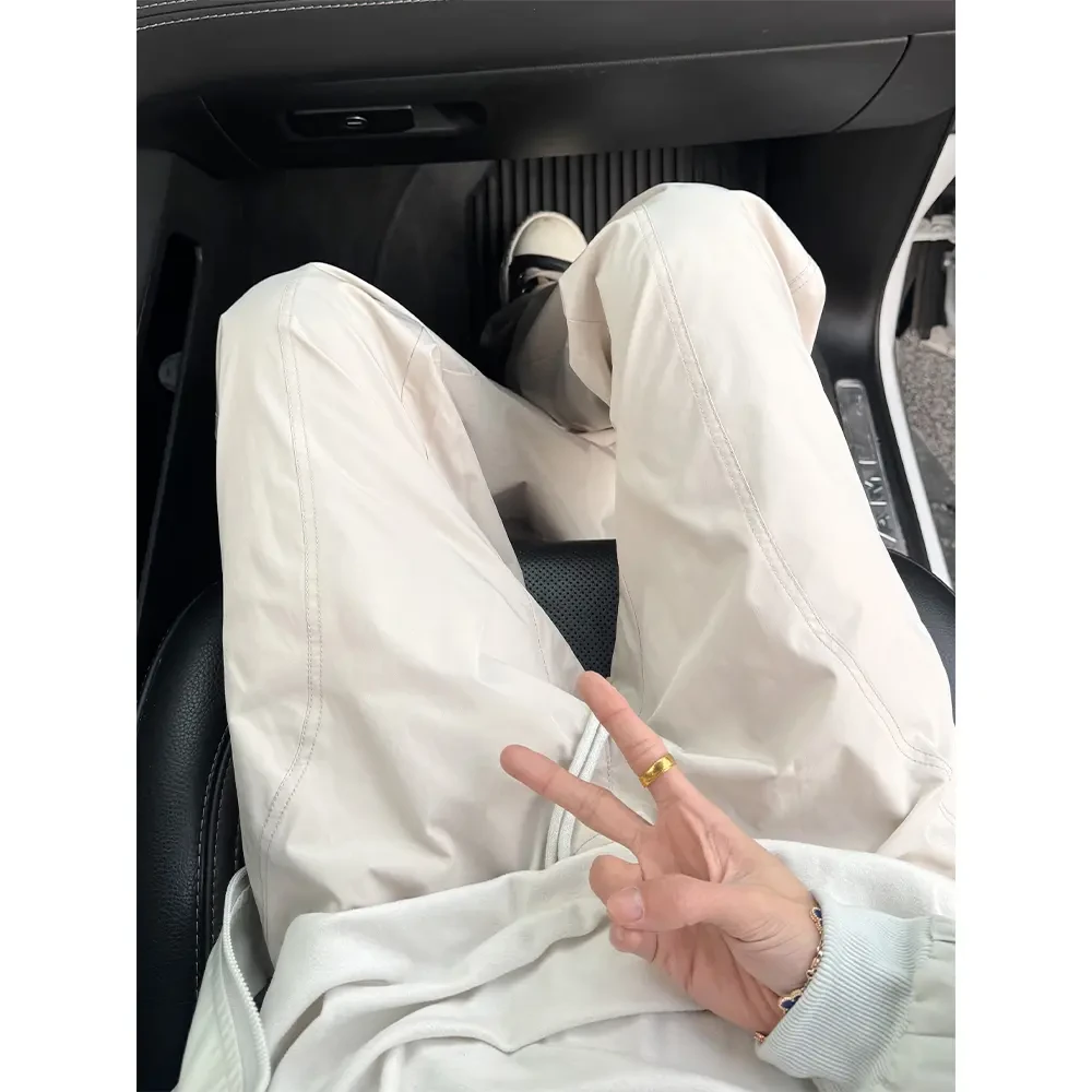 米白色美式基础百搭休闲长裤男春夏新款显瘦显高潮流宽松微喇长裤