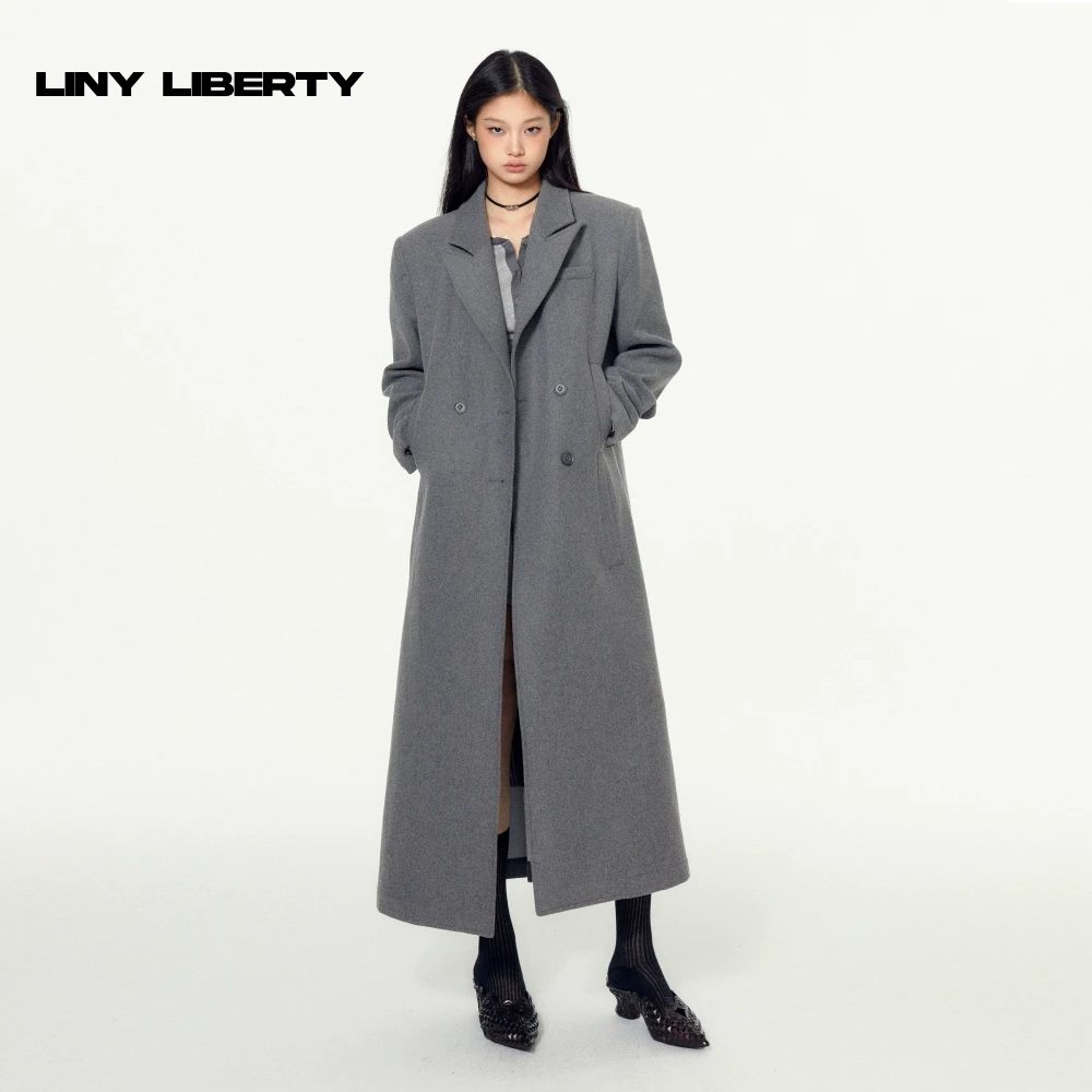 LINY LIBERTY 23SS 秋冬新款毛呢中长款大衣女纯色高级感风衣外套