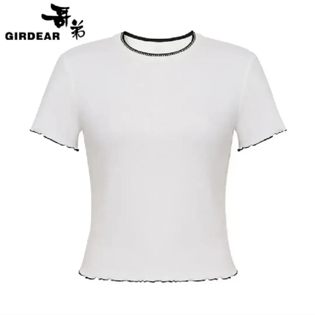 GIRDEAR/哥弟夏季新款气质休闲百搭风纯色短袖圆领T恤130026白色