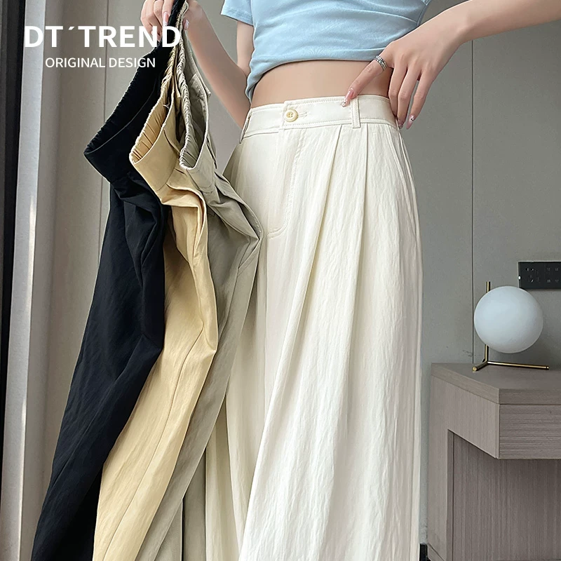 米白色冰丝阔腿山本裤女夏2024新款梨形身材亚麻女裤棉麻西装裤子