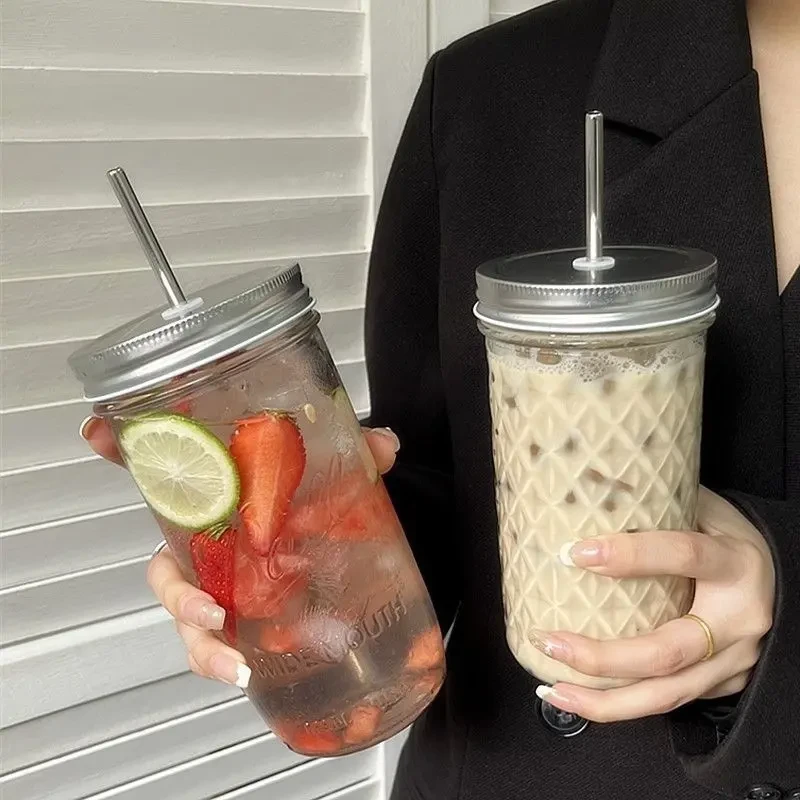 ins梅森玻璃罐冷饮果汁冷萃手冲咖啡杯吸管杯水果沙拉罐简约便携