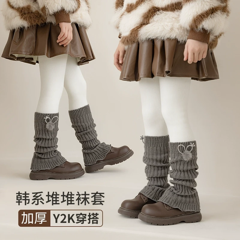 女童袜套秋冬儿童韩版公主花边堆堆袜冬季加厚保暖针织宝宝小腿套