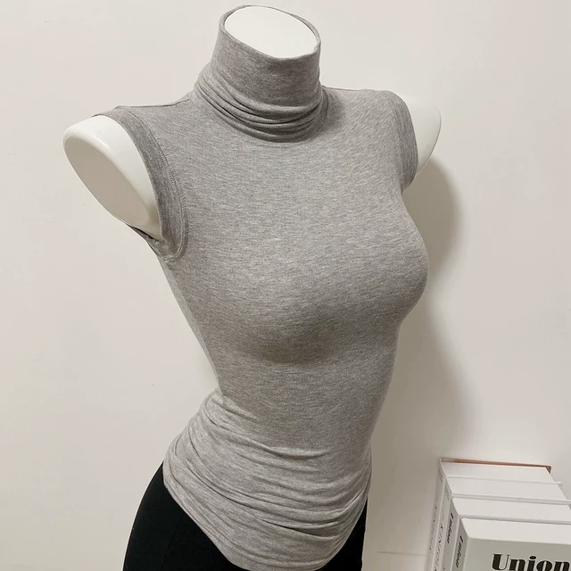 小腰精穿出好身材内搭无袖洋气修身色高领气质包身打底上衣t恤新