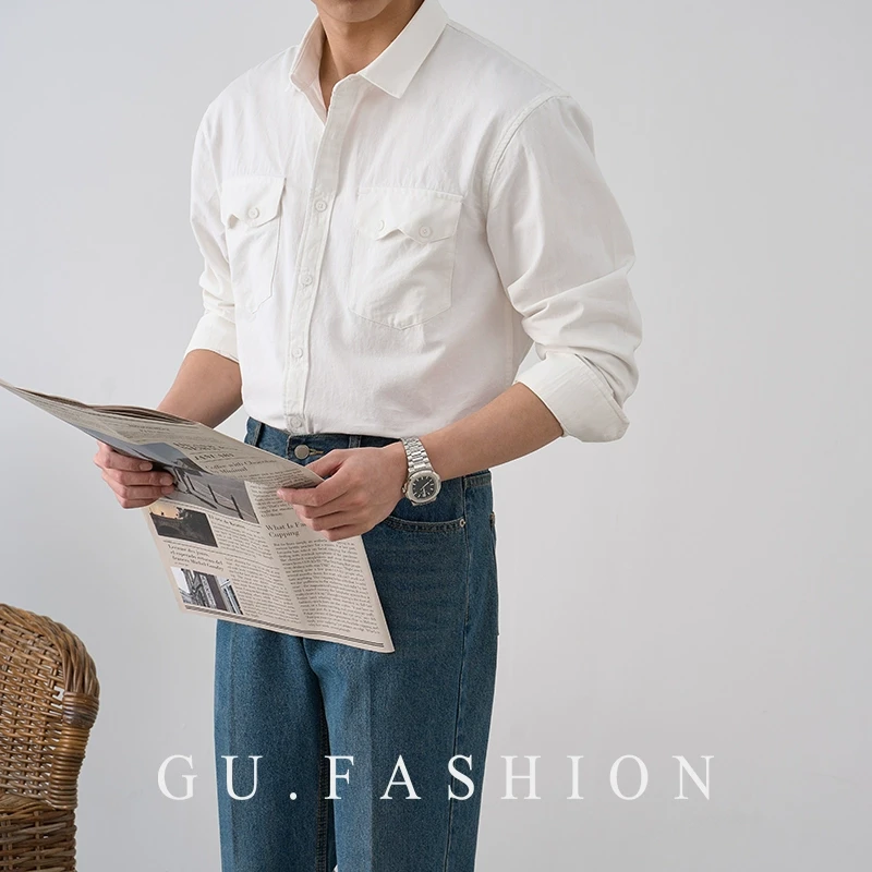 【100%純棉】GU FASHION轻熟工装休闲长袖衬衫日系百搭通勤衬衣男