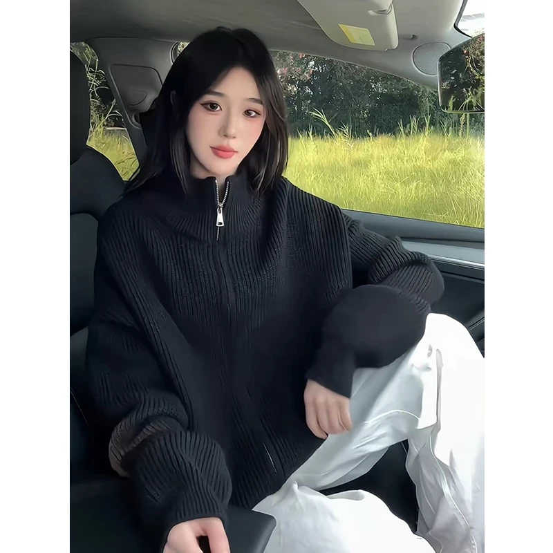 早秋立领简约男士针织外套cleanfit痞帅百搭开衫美式慵懒毛衣外套