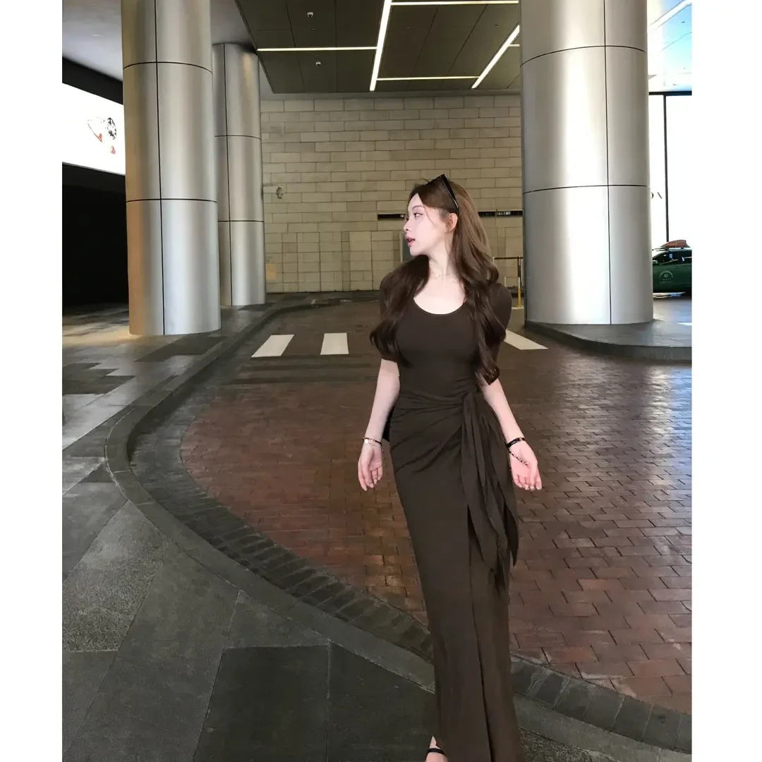 SZA【浪漫密语】夏季新款韩系修身显瘦短袖绑带收腰连衣裙A-2088