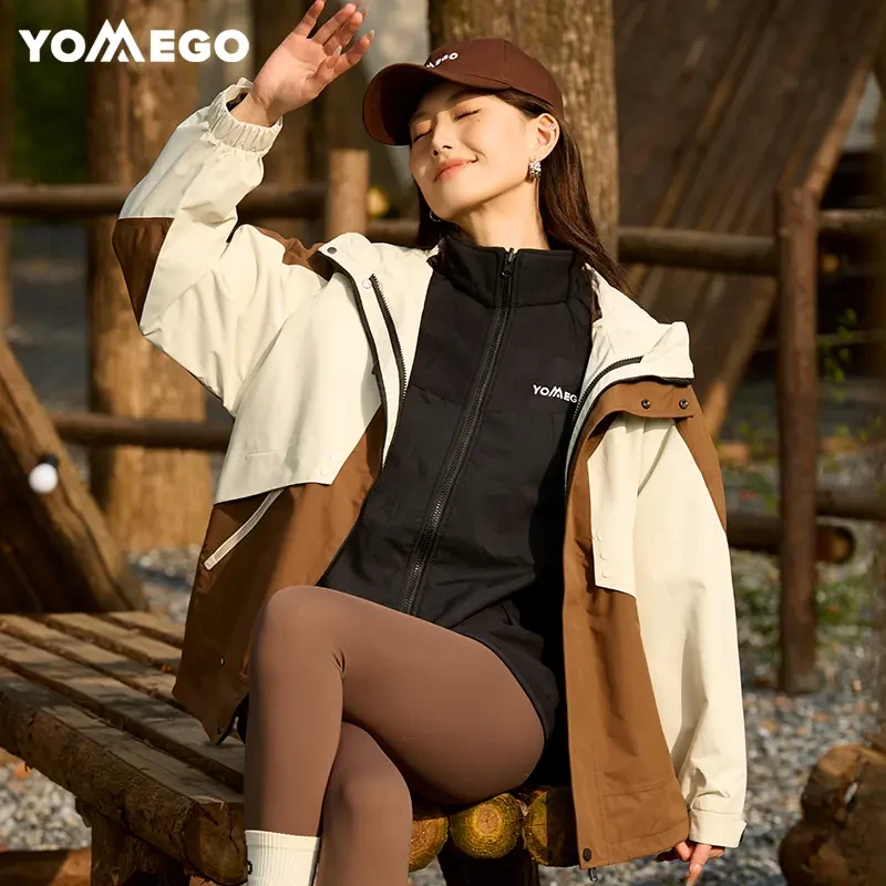 YOMEGO加绒防风三合一冲锋衣防暴雨硬壳外套夹克男女可拆卸登山服