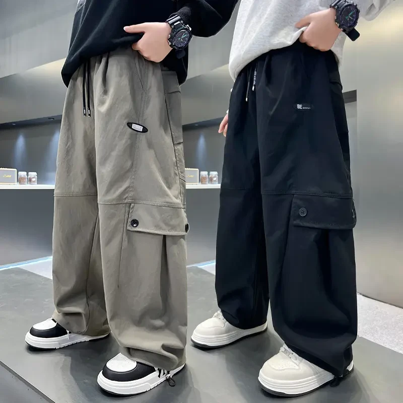 男童春秋款工装裤子儿童秋季直筒休闲裤2025新款中大童大口袋长裤