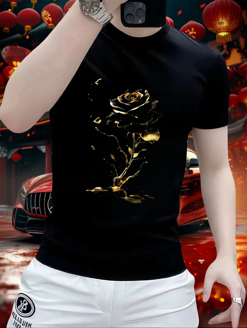 新款百搭潮牌T恤男重磅弹力短袖高街休闲设计感痞帅半袖上衣体恤