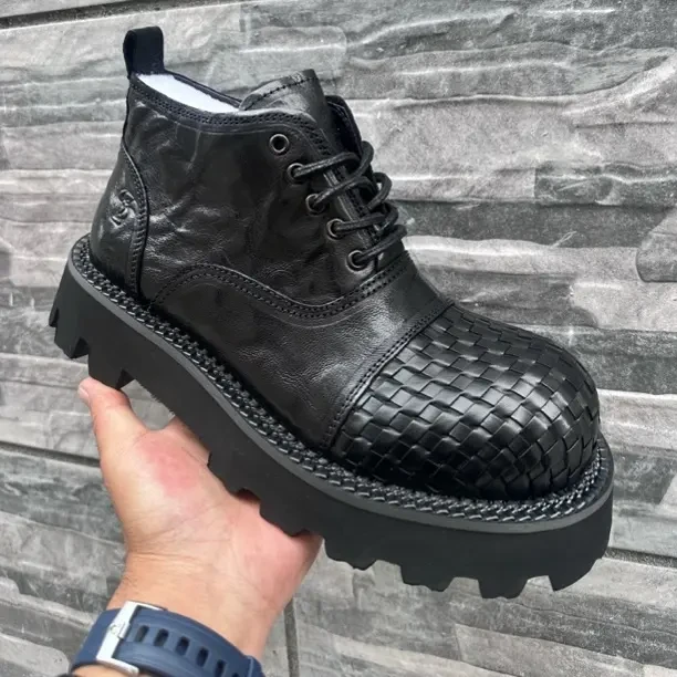 减震增高休闲风圆头马丁靴耐磨厚款高帮切尔西靴保暖