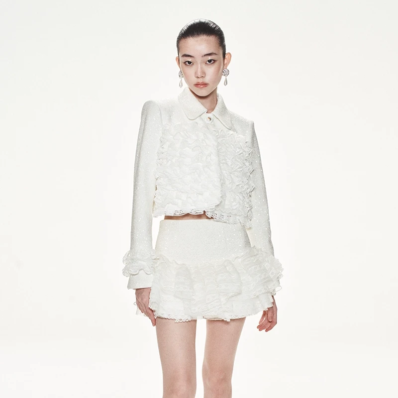 LeFame/拉飞姆层叠荷叶边装饰珠片外套女装上衣LF24C51SC158