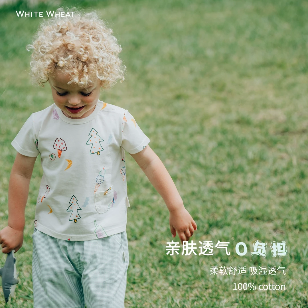 whitewheat儿童2025夏季新款男女童纯棉T恤WWBXT064