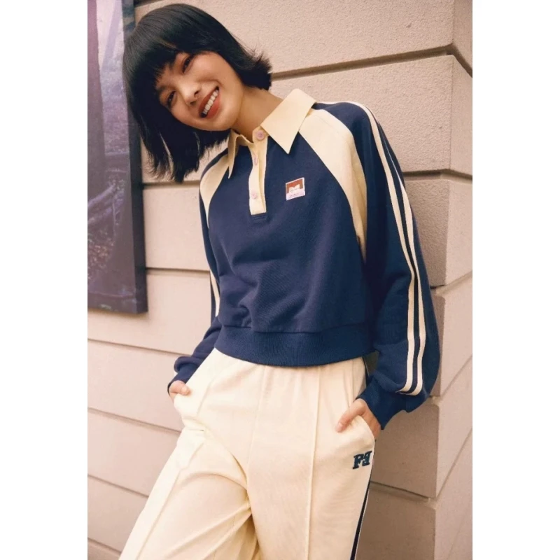 【Fy】纯棉个性撞色休闲百搭翻领卫衣2025春新款专柜撤柜品牌女装