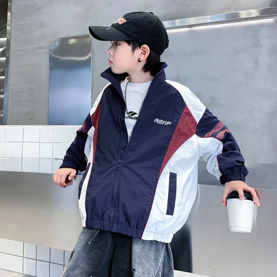 男童秋季韩范撞色机车风运动外套2026新款青少年儿童春秋薄款夹克