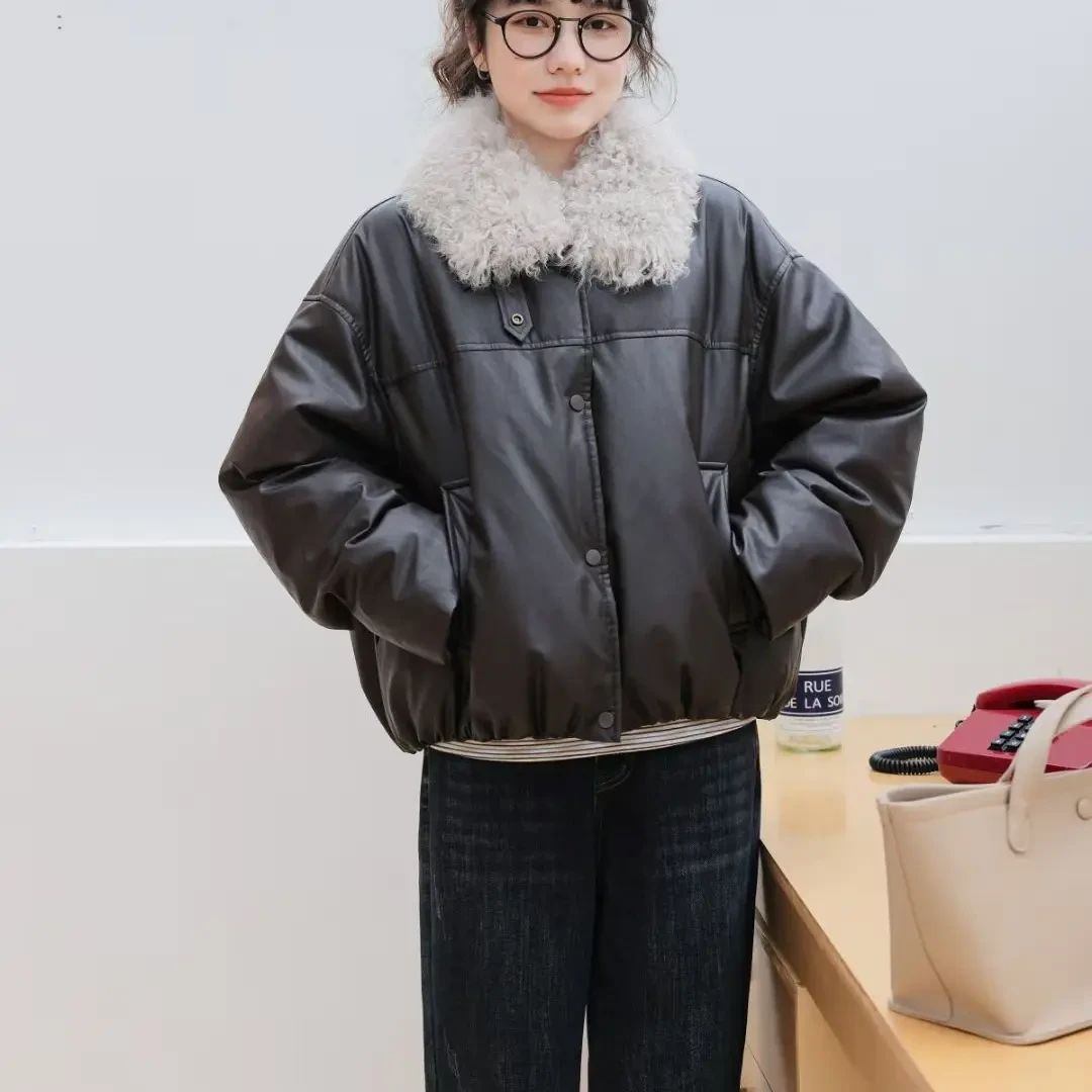 柚丁女100g以下（不含）短款羽绒服羊羔毛领冬装保暖时尚