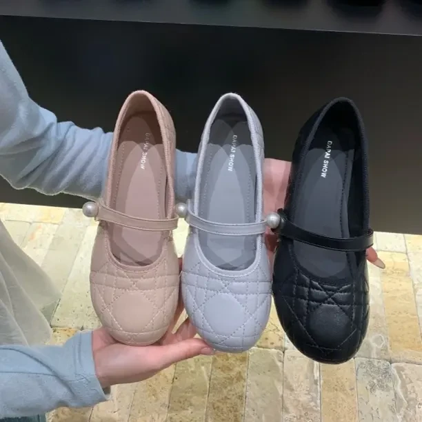 法式气质珍珠一字带玛丽珍晚晚鞋女新款配裙子小香风气质圆头单鞋