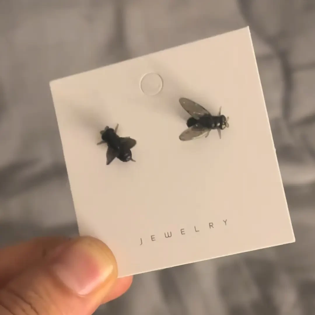 绿色仿真苍蝇耳钉 个性潮流卡通时尚小众设计朋克昆虫耳环耳饰