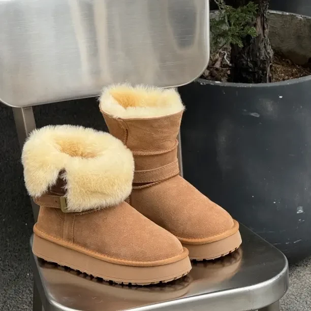 厚款胶粘皮带扣时尚雪地靴雪地棉保暖工装风经典