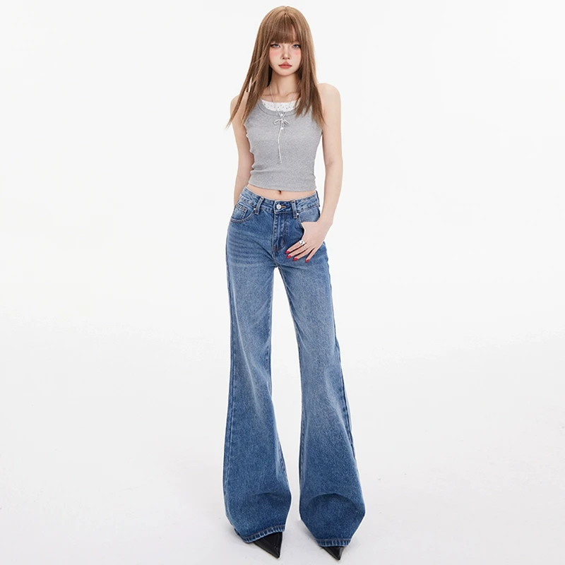 BRN复古辣妹低腰宽松微喇牛仔裤女春季2025年百搭显瘦拖地马蹄裤