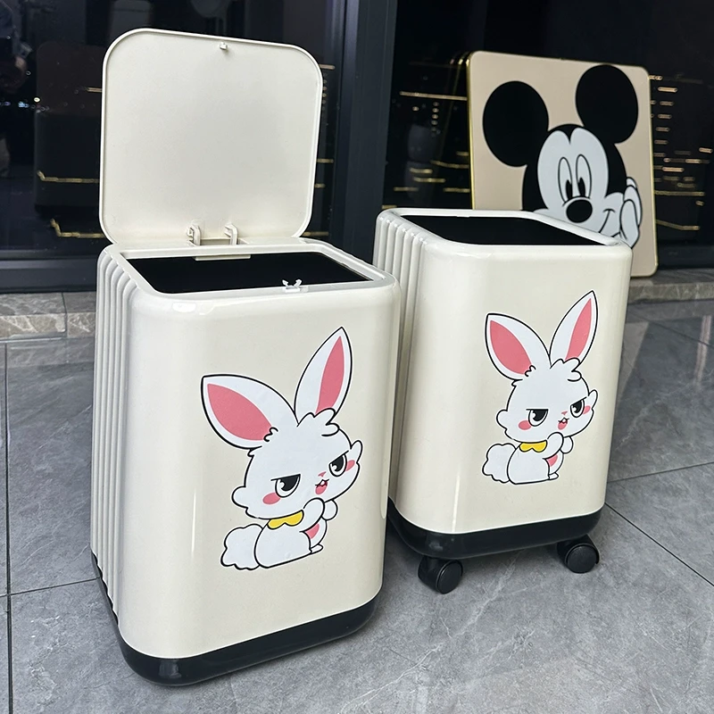 新款厨房带盖带轮可爱垃圾桶客厅办公室高颜值大容量轻奢高档