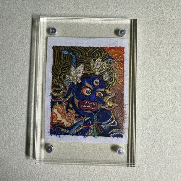 热贡纯手绘唐卡黑财神天然矿物质颜料绘画尺寸4*5cm