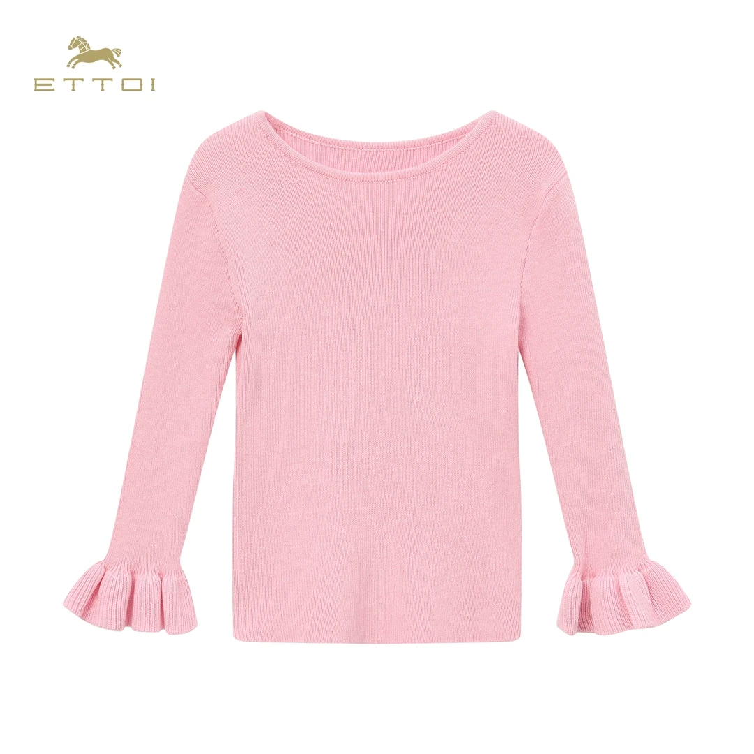 ETTOI爱多娃喇叭袖打底衫2025新款绵羊毛保暖内