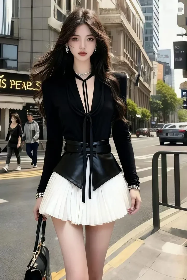 气质时尚系带收腰连衣裙高腰显瘦短裙街头风配腰封+腰带新款女装