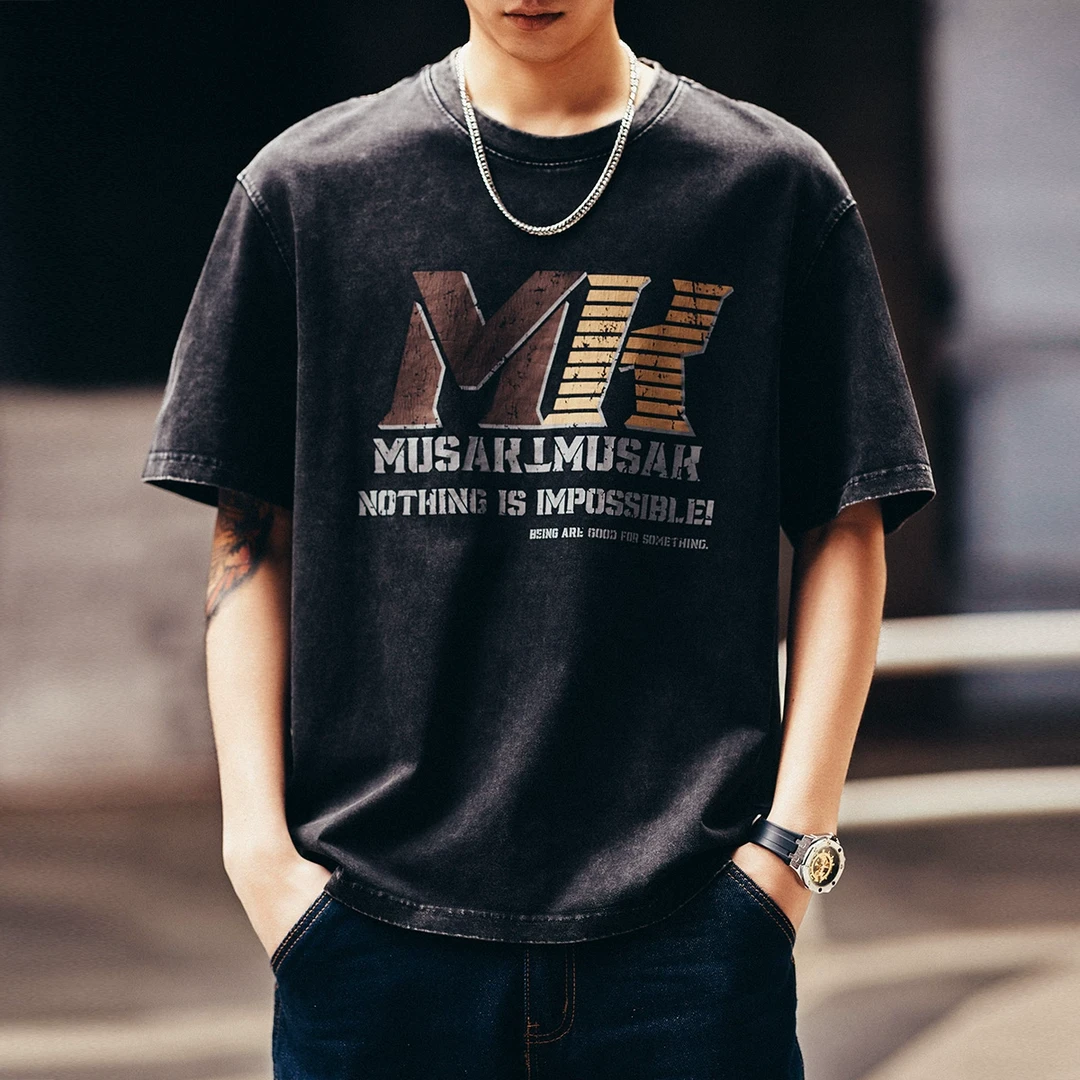 格蓝鹿高端潮牌印花短袖t恤男夏季潮牌宽松休闲纯棉圆领半袖体恤