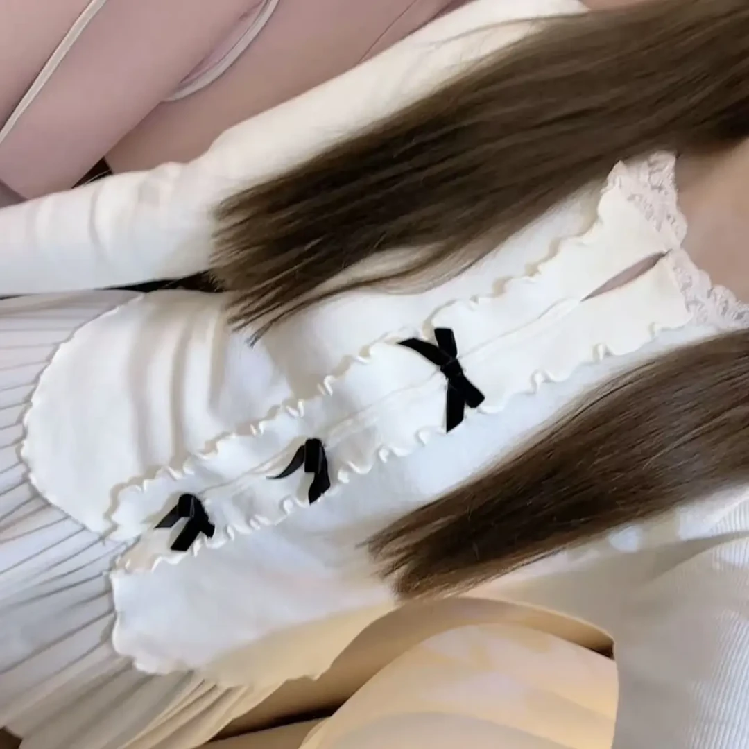 纯欲辣妹风木耳边V领蝴蝶结修身显瘦长袖针织短毛衣女秋季