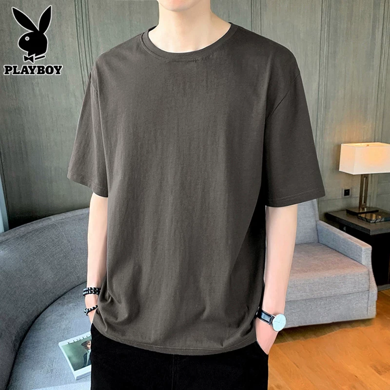 花花公子纯棉短袖t恤男士2025年夏季新款体恤衫潮休闲圆领上衣男T