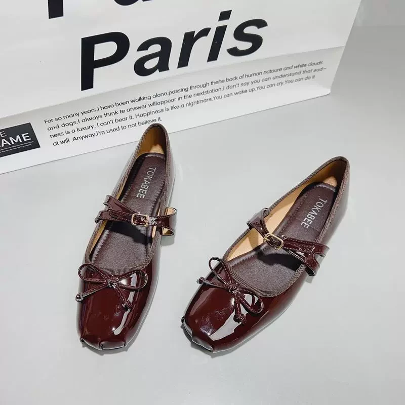 仙女风浅口单鞋女2025新款蝴蝶结方头芭蕾舞平底鞋一字带玛丽珍鞋