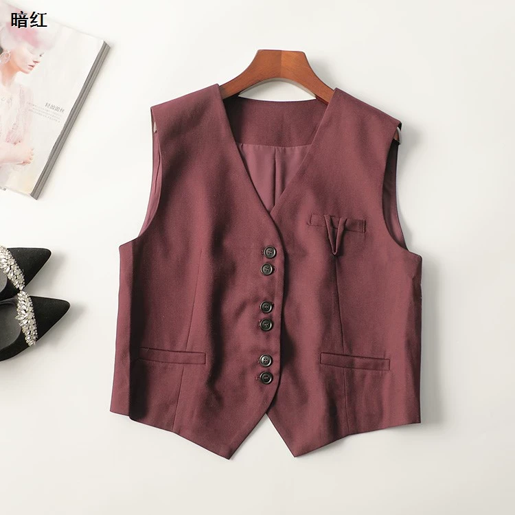 244866秋中长款无袖V领马夹