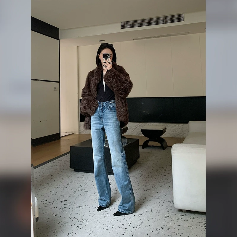 十三粥私服 小硬牛 休闲高腰显瘦窄版直筒裤水洗宽松百搭牛仔裤女