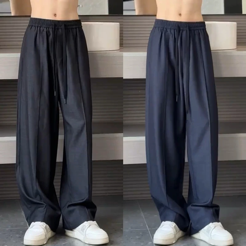 春夏新款潮流简约垂感抗皱休闲裤男时尚宽松校服裤子夏季薄款九分