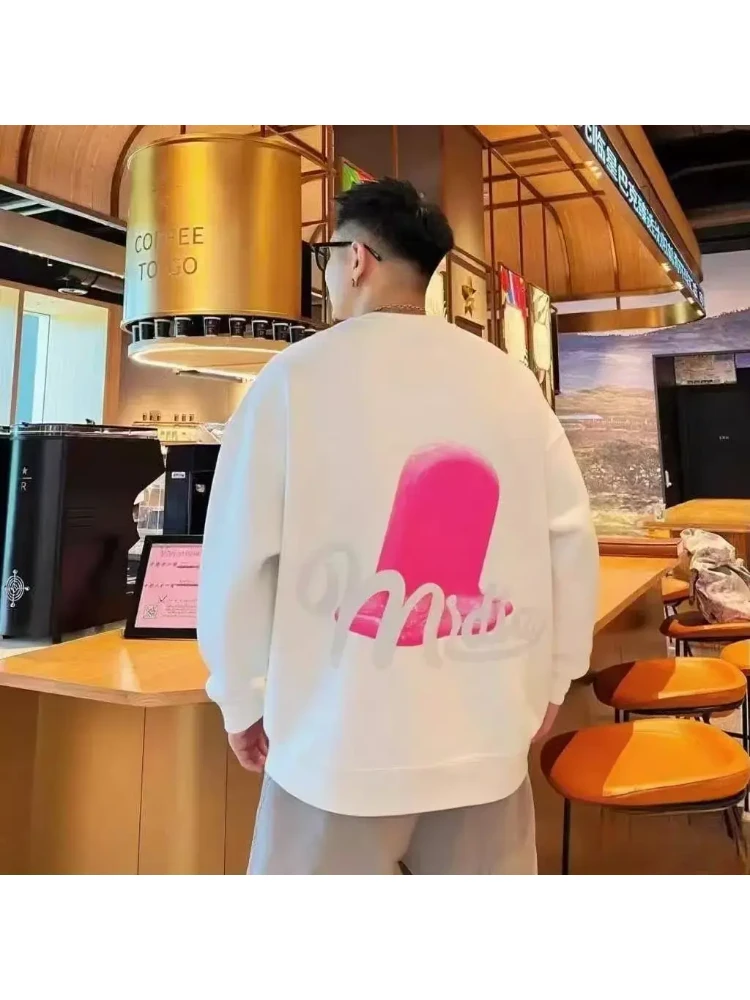 秋冬2025美式休闲百搭潮流时尚印花宽松新长袖男圆领卫衣上衣情侣