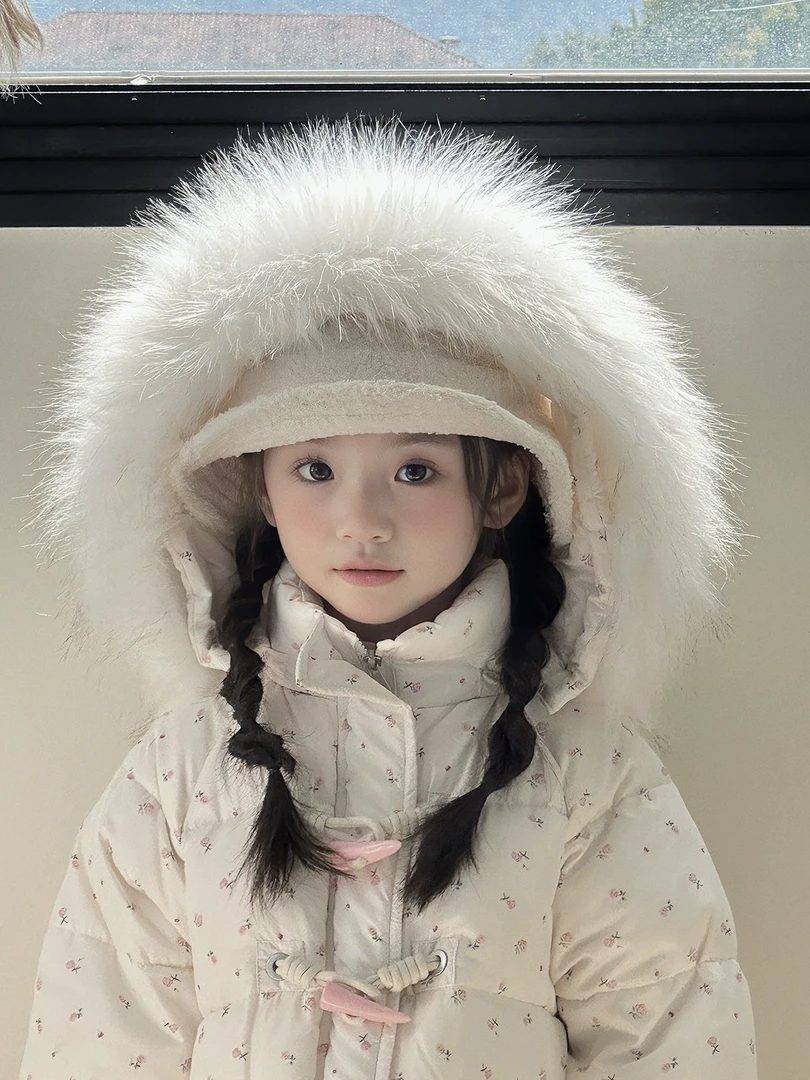 橘止皮【90白鸭绒】女童羽绒服冬季中长款大毛领外套DW241191