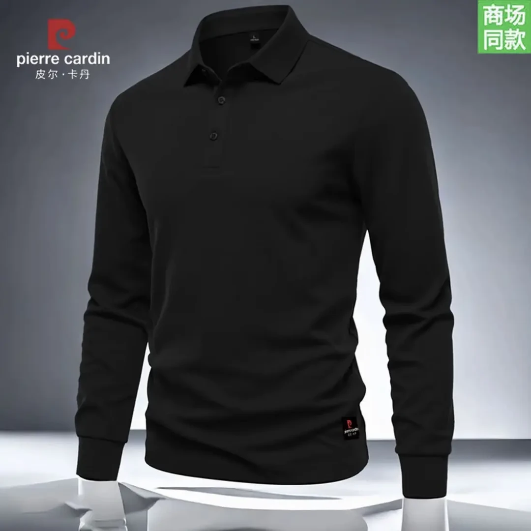 皮尔卡丹长袖Polo衫运动商务纯色男高档翻领polo衫春秋打底T恤潮